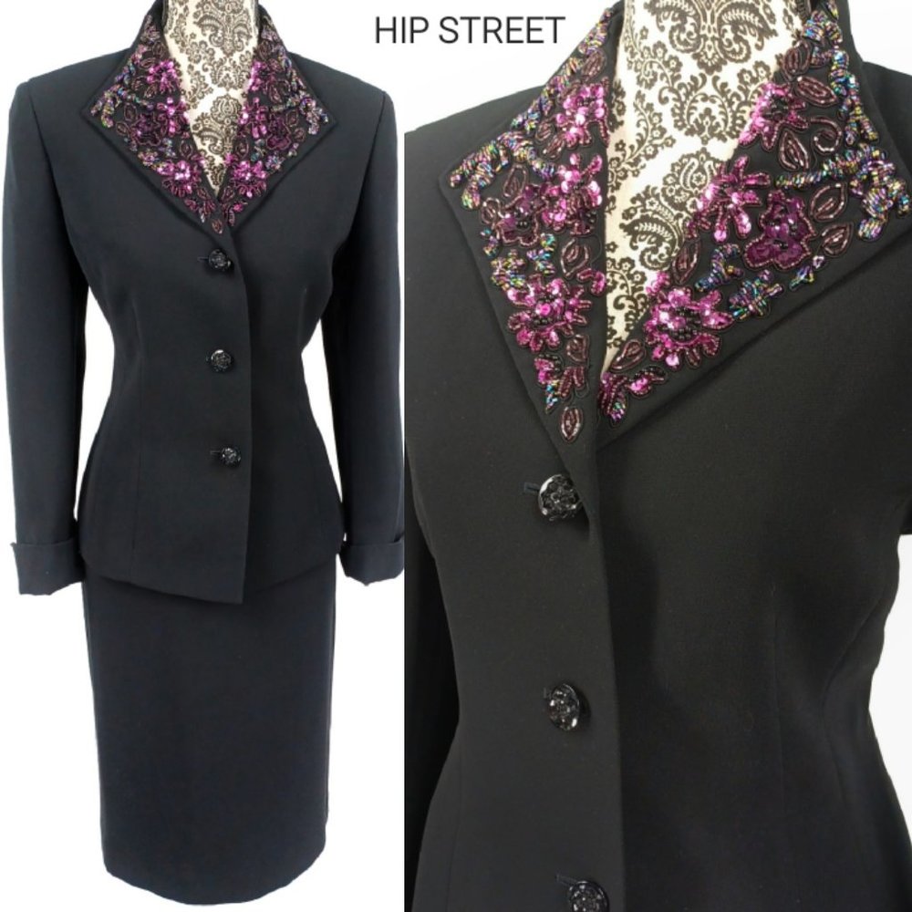 KASPER Bead & Sequin Collar Jacket & Skirt Suit 10